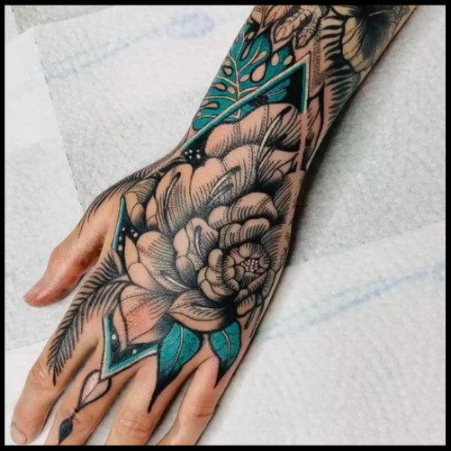 Brightly Colored Hand Tattoo