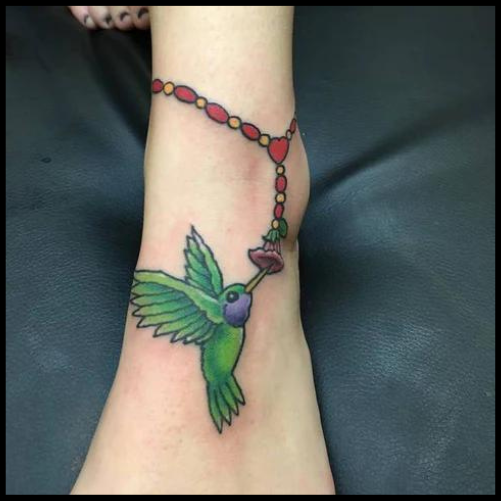 Ankle Bracelet And Hummingbird Tattoo