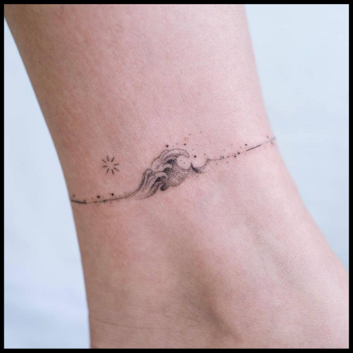 Ankle Bracelet Ocean Wave Tattoo