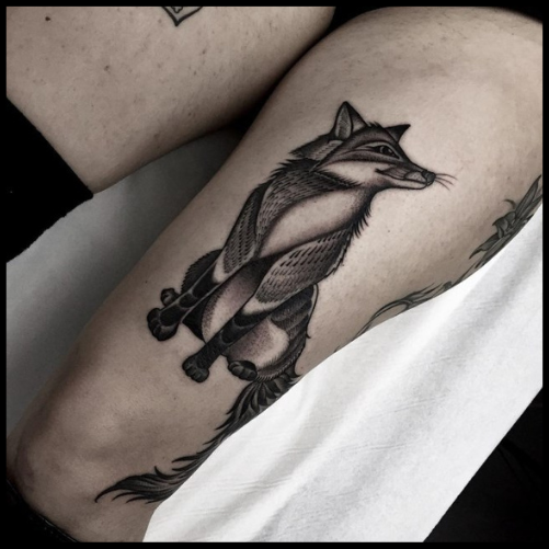 Black and Grey Fox Tattoo Design