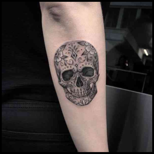 Black and White Sugar Skull Tattoos: Minimalist Elegance