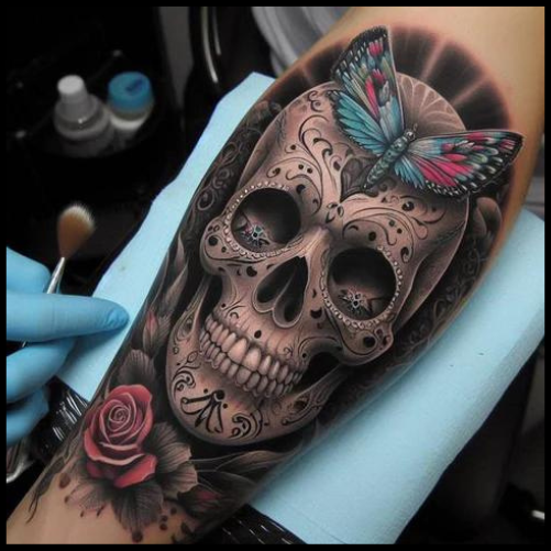 Butterflies in Your Sugar Skull Tattoo: A Symbol of Transformation