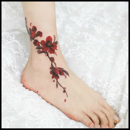 Cherry Blossom Ankle Bracelet Tattoo