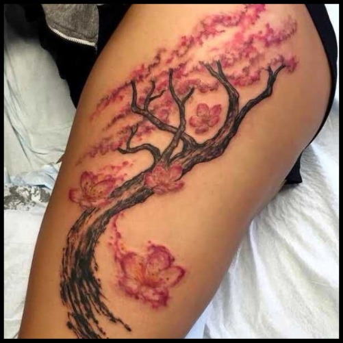 Cherry Blossom Thigh Tattoos