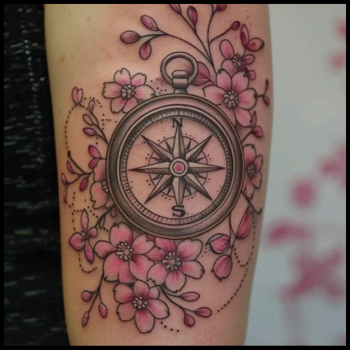 Compass and Flower Tattoo
