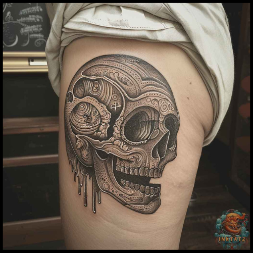 Dali-esque Mustaches Sugar Skull Tattoos: A Playful Touch