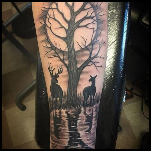  Deer In Woods Tattoo