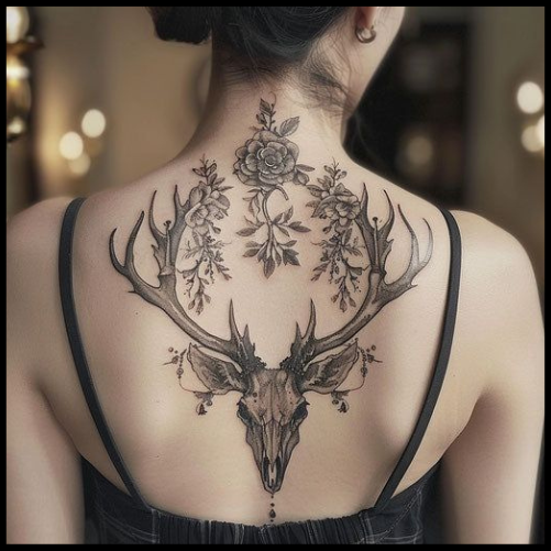  Deer Skull Tattoo in Black