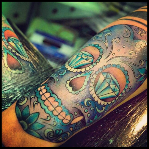 Diamond-Eyed Unisex Sugar Skull Tattoos: A Gender-Neutral Design Sugar Skull Tattoos