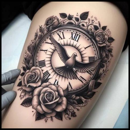 Dove Clock and Rose Tattoo