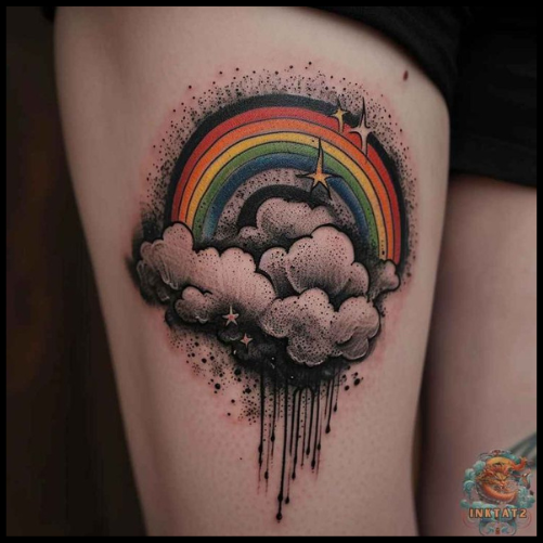 Dramatic Thigh Rainbow Tattoo