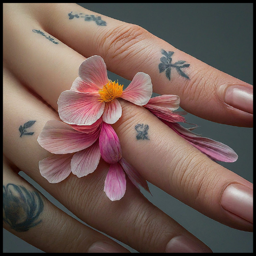 Exaggerated Flower Finger Tattoo