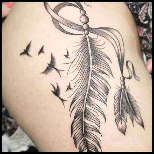 Feather Thigh Tattoos