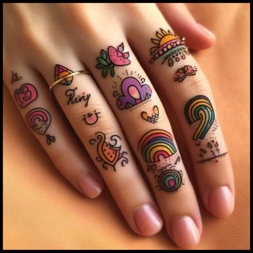 Hyper-Colorful Finger Tattoo Pretty Finger Tattoo Design Ideas