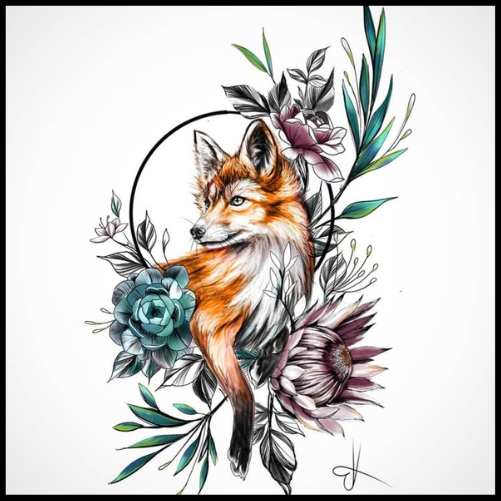 Illustration Fox Tattoo Design