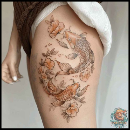 Koi Fish Thigh Tattoos