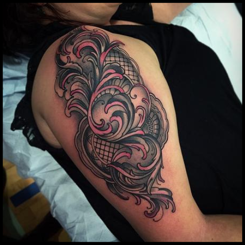 Lace and Filigre Half Sleeve Tattoo