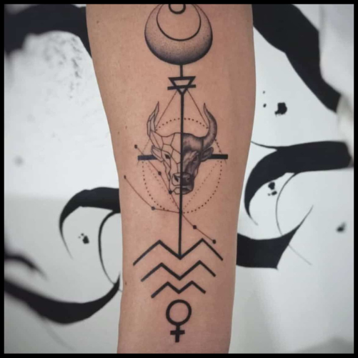 Moon and Stars Taurus Tattoo