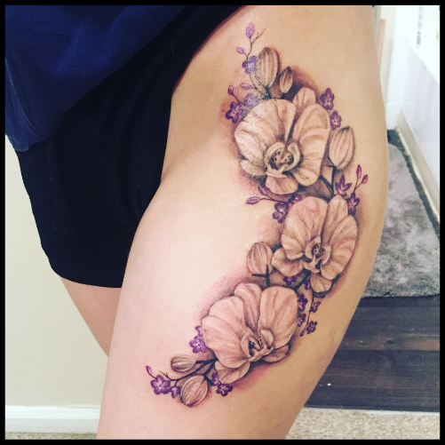 Orchid Thigh Tattoo
