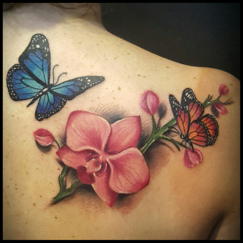 Orchid and Butterfly Tattoo