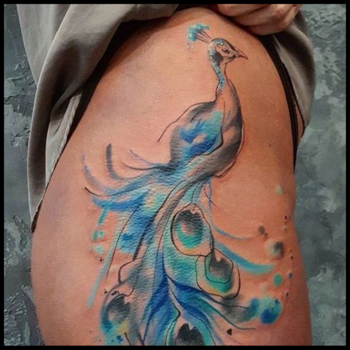 Peacock Thigh Tattoos