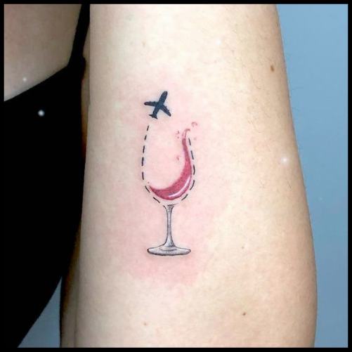 Plane and Wine Glass Tattoo
