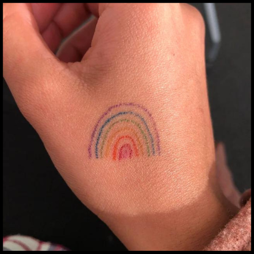 Rainbow Tattoo Small Idea Over Hand