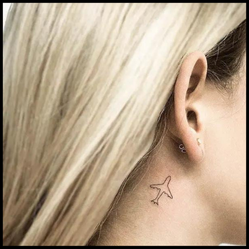 Simple Air Plane Behind the Ear Tattoo