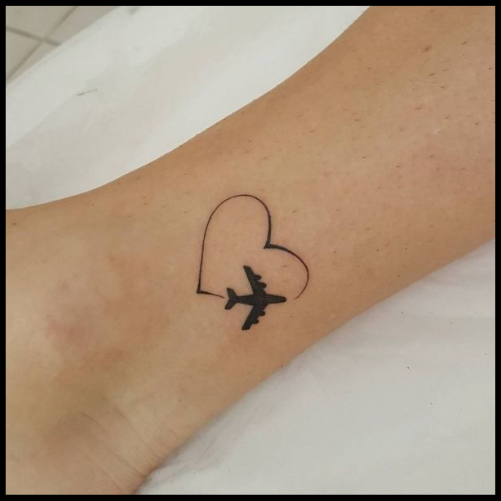 Small Heart and Plane Tattoo