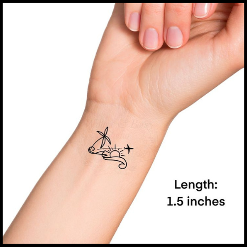 Sun and Airplane Wrist Tattoos
