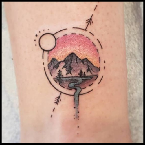  Sunset Over Mountains Tattoos