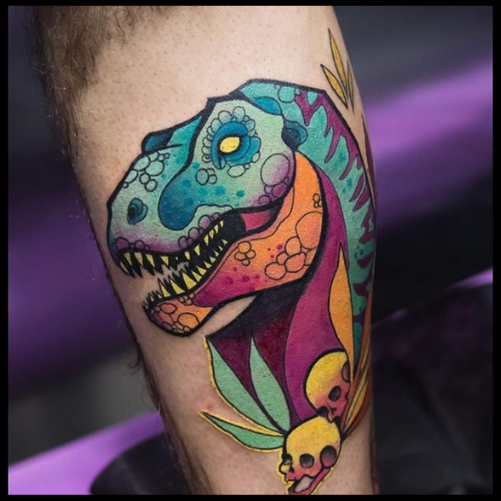 Very Colorful Dinosaur Tattoo Dinosaur Tattoo Ideas