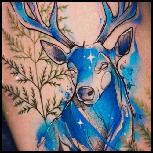  Vibrantly Colored Deer Tattoo