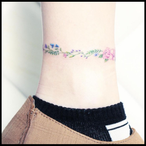 Watercolor Ankle Bracelet Tattoo