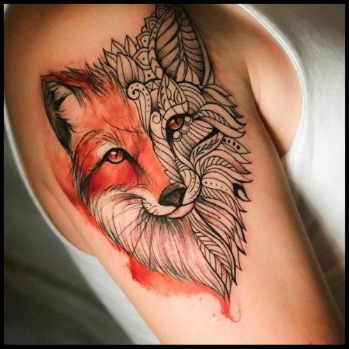Watercolor Fox Tattoo Design