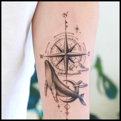 Whale and Compass Tattoo