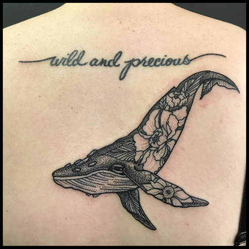 Whale with Floral Elements Tattoo