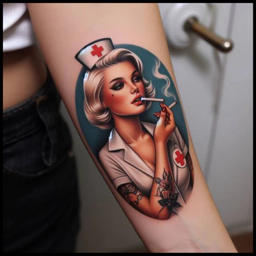 Aesthetic Nurse Pin-Up Tattoo