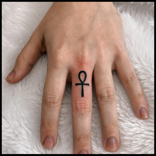 Ankh Finger Tattoo