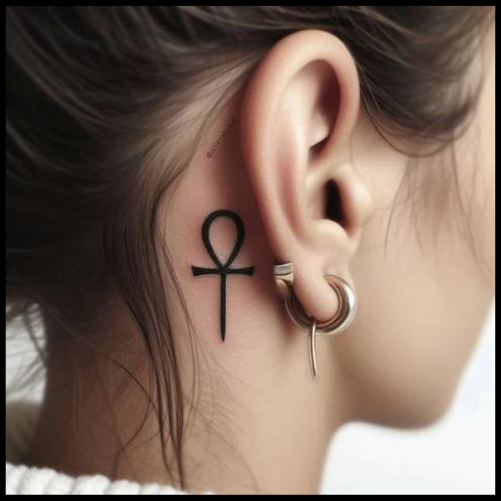 Ankh Tattoo Behind the Ear