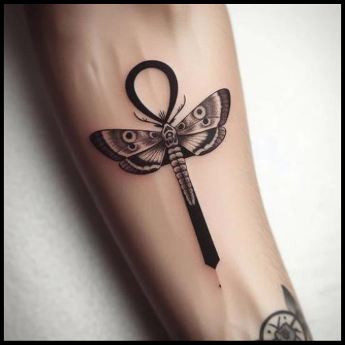 Ankh and Moth Tattoo