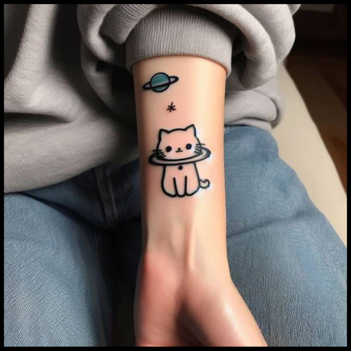 Be Independent And Fiery While Flaunting The Saturn Kitty Tattoo