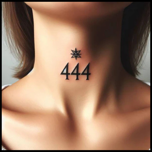 Black And White 444 Tattoo Under Throat