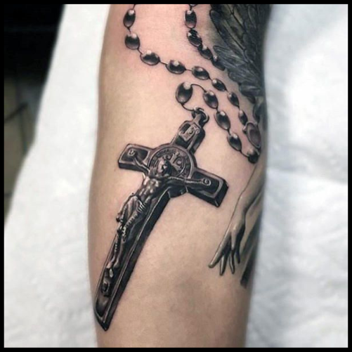 Black and Grey Rosary Tattoo