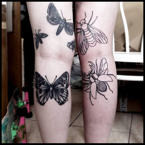  Bug Above The Knee Tattoo