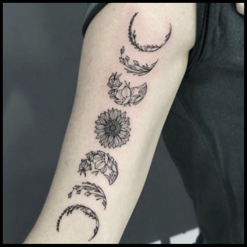 Carnation Tattoos with Moon Phases for a Celestial Twist