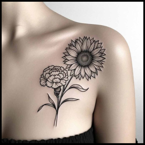 Carnation with Sunflower Tattoos for Floral Combinations