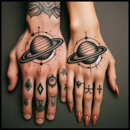 Celebrate Love And Affection With Couple Saturn Tattoo