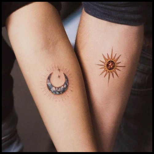 Celestial Sun And Moon Couple Tattoo