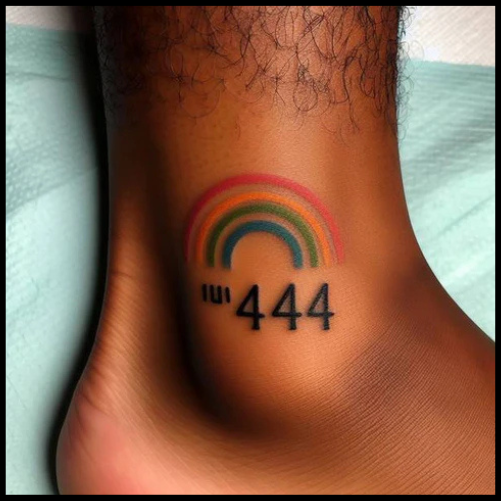 Colorful 444 Tattoo On Ankle